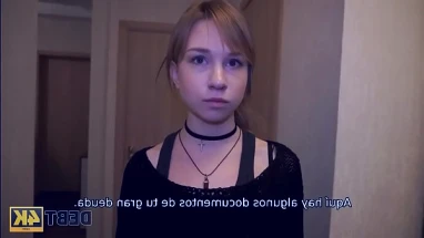 Young debtor pays debts with tender mouth and vagina